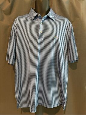 Greg Norman Collection Light Blue & Navy Striped Performance Polo